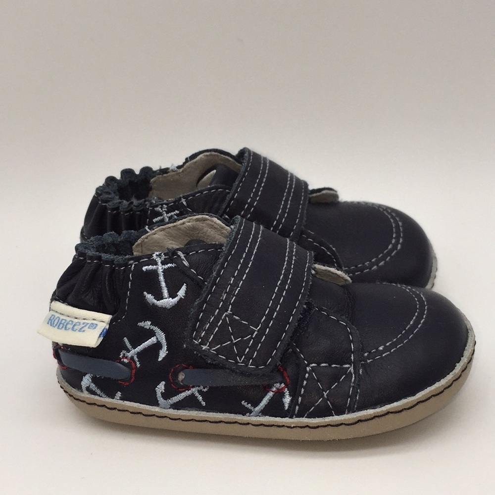 Robeez Infant Boys Nautical Leather Shoes Size 2